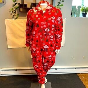 Jolly Santa Unisex Adult Onesie Hooded‎ Lounge Jumpsuit Holiday L